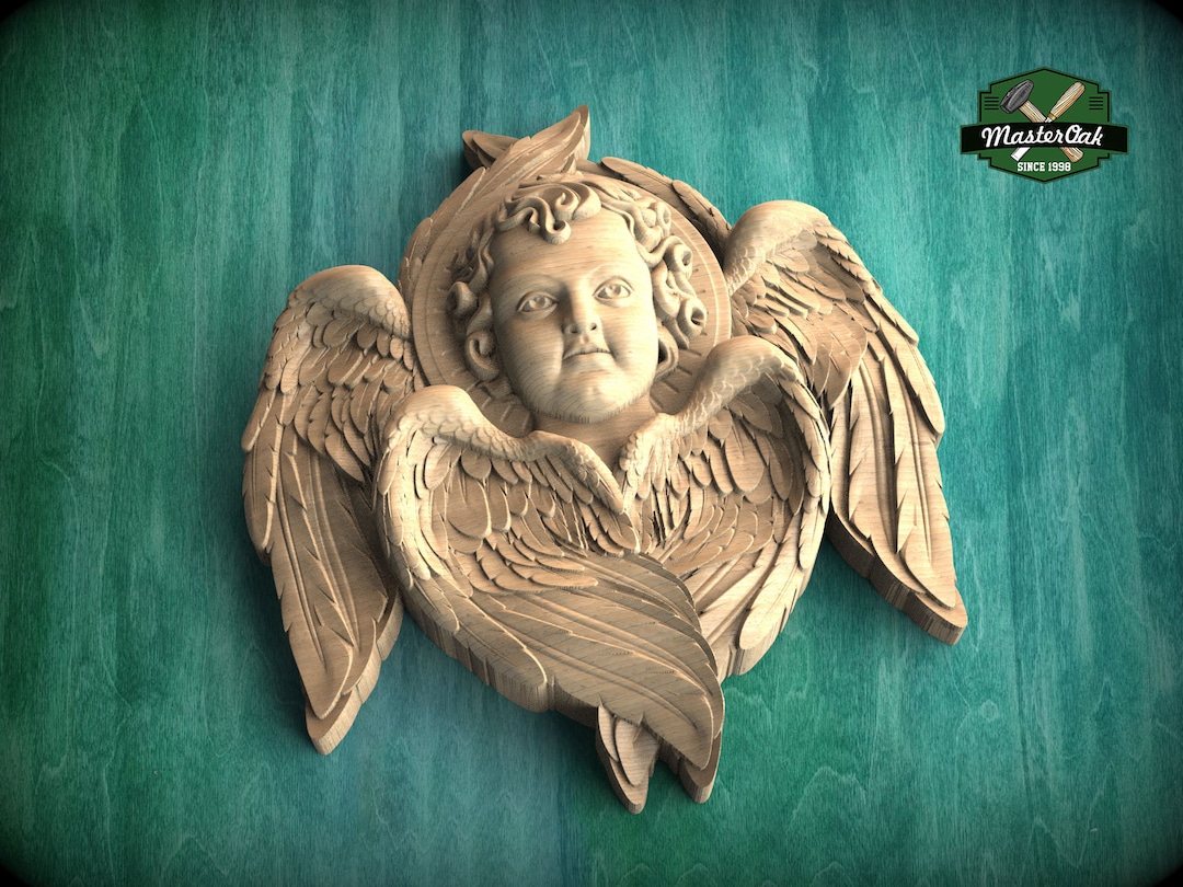 Cherubic Grace Handcarved Wooden Angel, 1pc, Angel With Wings, Carved