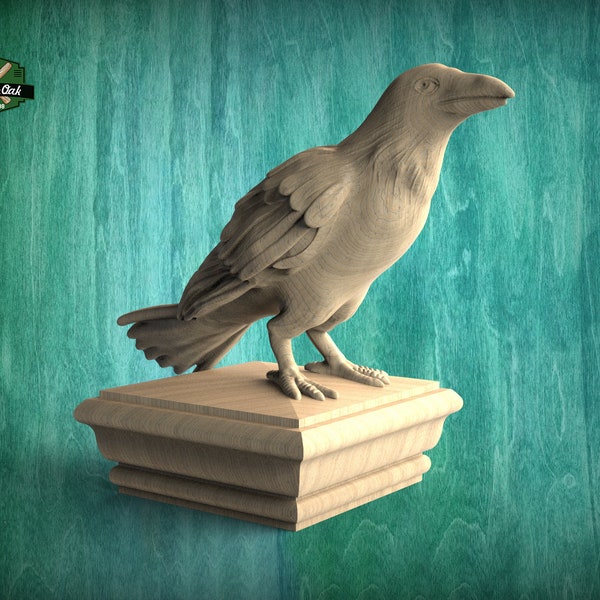 Raven Wooden Finial for Staircase Newel Post #1, Crow finial bed post, Corbie statue of wood, Decorative Newel Post Cap Bird Face