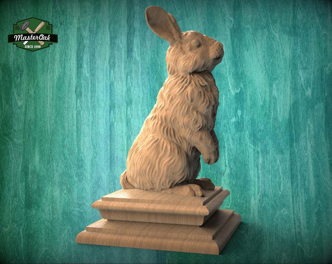 Rabbit Version #2 Wooden Finial for Staircase Newel Post, Rabbit Finial ...