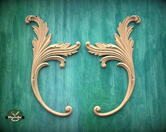 Acanthus Decorative Corner Onlays With Scrolls from wood, Set of 2pc, decorative wood trim