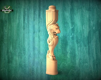 Poste decorativo de león tallado en madera maciza para escalera, 1 unidad, estatua de león, balaustres de madera a medida para escaleras