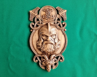 Statua di Thor, altare pagano, mitologia norrena, scultura in legno celtica, decorazione vichinga Scultura in legno