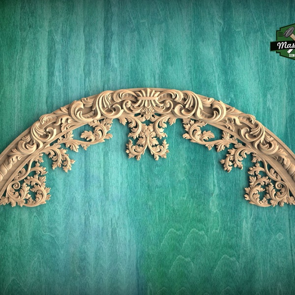 Regal Rhapsody: Carved Wooden Arch Appliqué, 1pc, Unpainted, Home Wall Embellishments, Furniture Carving, Wood Onlay