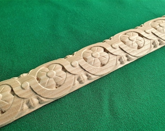 Carved Molding of wood, 40" Carved wooden Baguette, Carved timber unfinished wood trim moulding corner piece for craft woodwork projects