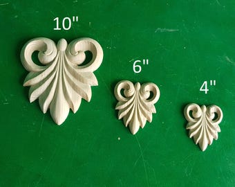 Carved Leaf of wood, Unpainted, 1 piece, Home Wall Embellishments, wood onlays, wood wall art decor