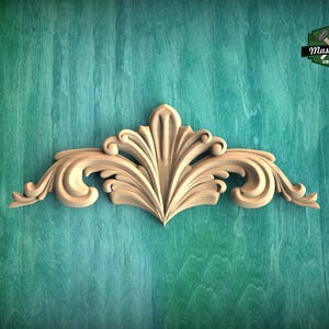 Adornos de madera tallada de acanto sin pintar, apliques de repisa de madera tallada, decoración del hogar, tallado en madera, revestimiento de madera