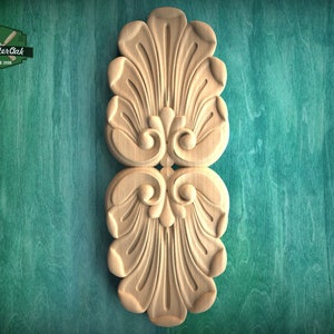 Classic Vertical Wood Onlay with Rosette Design – Elegant Wall Applique, Unpainted, 1pc, Home Wall Embellishments, Furniture Carving