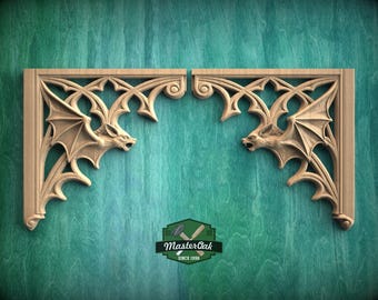 Gothic Bat Corner Brackets – Wooden Arch Decor for Cabinet or Door Frame, Set of 2pcs