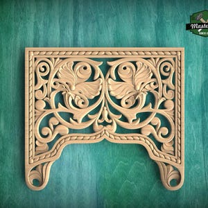 Baroque Inspired Central Carved Wood Panel with Acanthus Leaves, 1pc, Unpainted, carved decoration of wood, wooden onlay