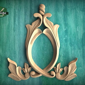 Decorative Leaf Motif Wooden Onlay– Elegant Frame Applique, 1pc, Unpainted, Botanical Theme Wooden Onlay, Carved Onlay