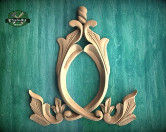 Decorative Leaf Motif Wooden Onlay– Elegant Frame Applique, 1pc, Unpainted, Botanical Theme Wooden Onlay, Carved Onlay
