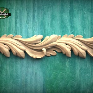 Acanthus Leaf Carved Wood Moulding – Opulent Baroque-Style Wooden Trim, 40", 1 pc, Unpainted,  Wooden Baguette, Furniture Moulding