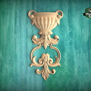 Ornamental Wooden Wall onlay with Acanthus Leaf Design, Carved Wooden Bowl, 1 piece, wood wall art decor