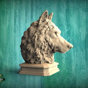 Carved Wolf Head Sculpture - Wooden Newel Post Finial, Nordic Style Animal Art Topper