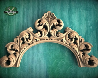 Baroque-Style Carved Arch Trim - Luxurious Door Onlay with Foliage, 1pc, Unpainted, Carved Onlay, Carved Wood Arch