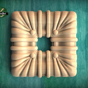 Classic Square Carved Rosette - Draped Design for Home Decor, 1 pc, Unpainted, Home Wall Embellishments, Wood Wall Art Decor, Wooden Onlay