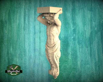 Atlas Corbel - Classical Architectural Element, Unpainted, Decor Carved Wooden Corbel, 1pc, Home Wall Embellishments, wood wall art decor