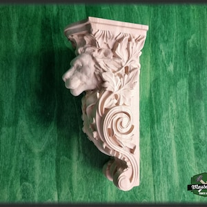 Unpainted Lion Corbel, Decorative Wood Wall Bracket, Home Decor, 1pc