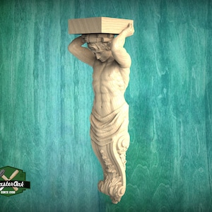 Atlas Corbel - Classical Architectural Element, Unpainted, Decor Carved Wooden Corbel, 1pc, Home Wall Embellishments, wood wall art decor