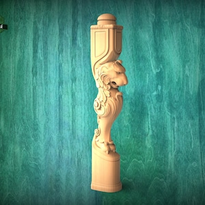 Carved Lion Decorative Post for Staircase from solid wood, 1pc, Lion statue, Custom size wood balusters for stairs