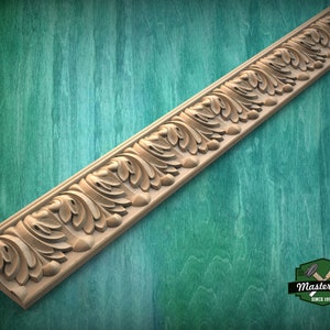 Opulent Foliage Rhythm Molding - Sophisticated Wood Detail, 40&quot; Elegant Wood Detail, 1 pc, Unpainted, Carved Baguette