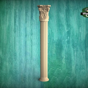 Classical Corinthian Column in Wood for Architectural Elegance, wood capital with acanthus leaves, Carved Wooden Capital, 1 piece, unpainted
