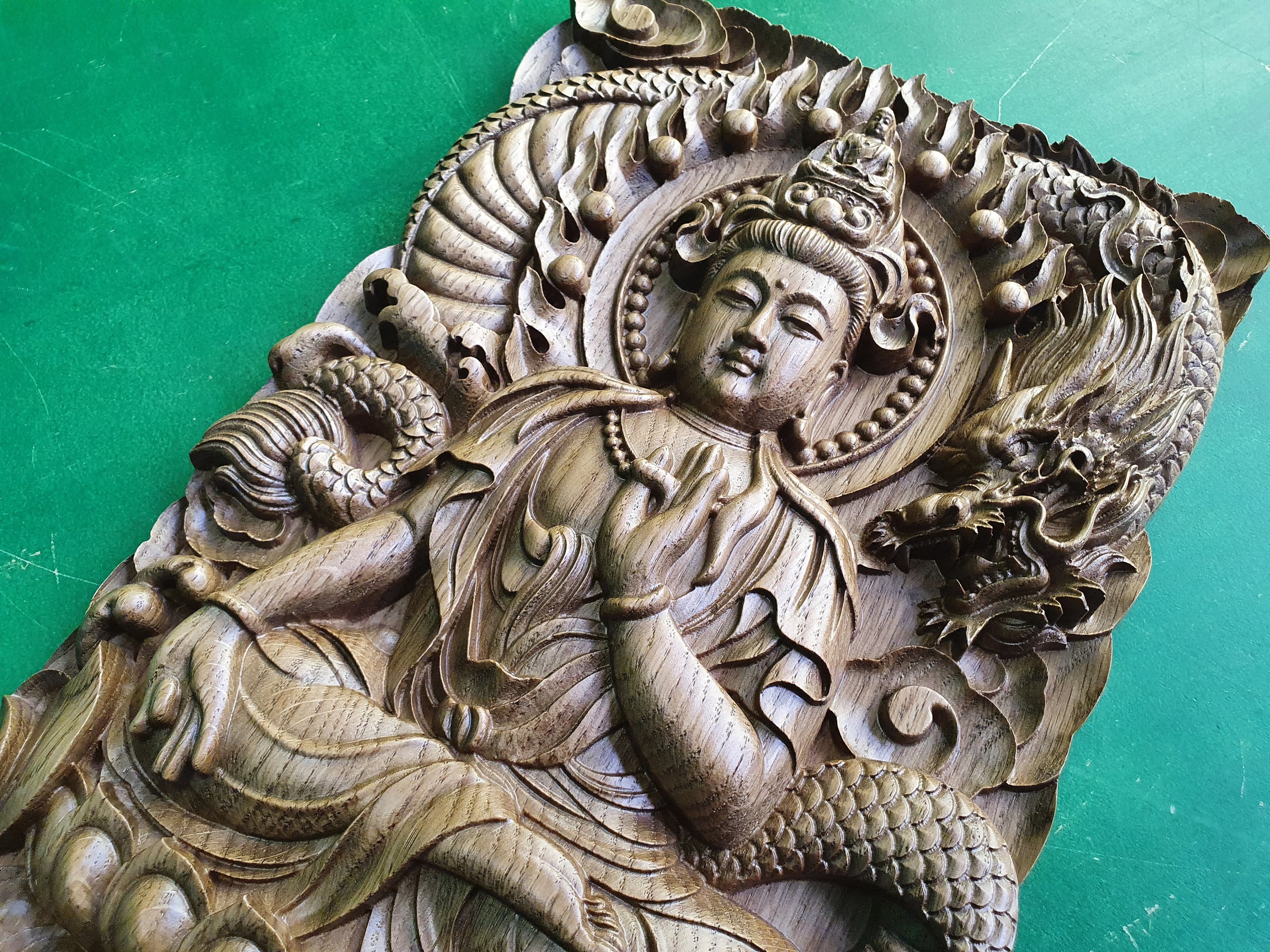 Guanyin and Dragon Kuan Yin wooden carving Etsy