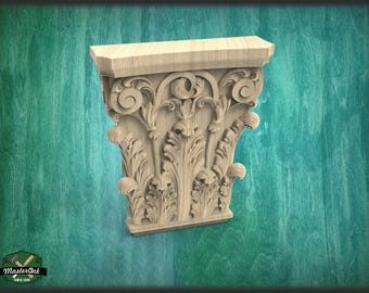 Neoclassical solid wood capitel, 1pc, Carved capital decor wood, Unpainted, Home Wall Embellishments, wood onlays, wood wall art decor