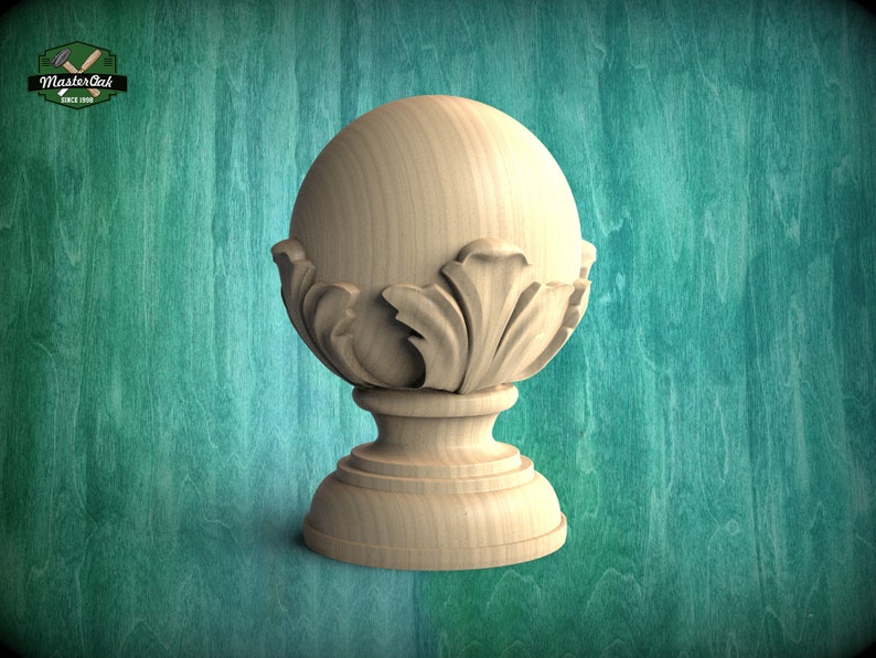 Round Newel Post Cap With Acanthus Leaves From Solid Wood Etsy