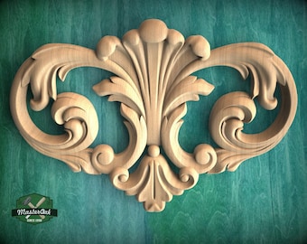 Grand Sweeping Scrolls Wood Carving – Ornate Home Accent, Opulent Wood Applique, Unpainted, 1pc, Home Wall Embellishments, Furniture Carving