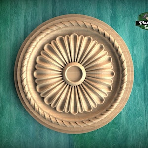Classic Wooden Ceiling Rosette, Sunburst Carved Design, Elegant Home Feature, 1 pc, Unpainted, Decorative Rosettes