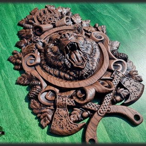 Angry Celtic Bear,  Celtic wood carving, Viking carving, Celtic Lord Of Woods, Wall art, Wall decor, Wall hanging