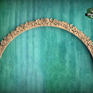 Blossoming Arch: Floral Wood Carving, 1pc, Unpainted, Home Wall Embellishments, Furniture Carving, Wood Onlay