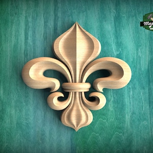 Gesneden houten fleur-de-lis rozet, 1 stuk, ongeverfd, muurversieringen voor thuis, houten versieringen, decor houten muur