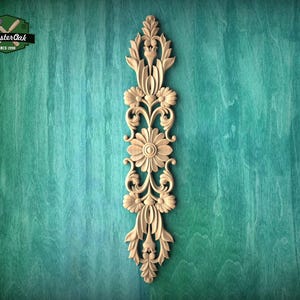 Applique en bois roses verticales sculptées, décoration florale romantique, inachevé, 1 pièce, sculpture de meubles, incrustation de bois