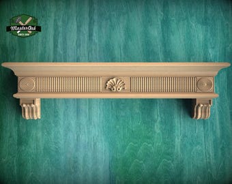 Natuurlijke houten mantel met gecanneleerd ontwerp en krulpatroon - ideaal voor interieurverbetering, 1 stuk, ongeverfd, mantel met kraagstenen, zwevende plank