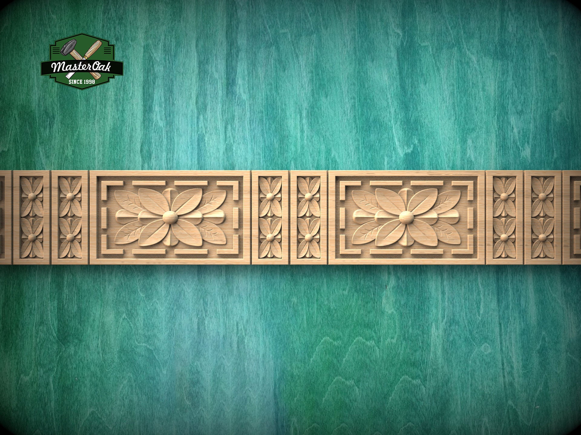 Carved Flower Moulding – Decorative Wooden Rosette Strip, Option 1, 40" , 1 pc, Unpainted, Rectangular Wooden Baguette, Furniture Moulding