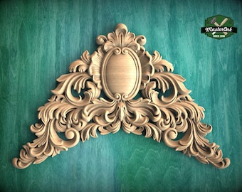 Victorian Flourish: Carved Wooden Archway Keystone, Unpainted, 1pc, Home Wall Embellishments, Furniture Carving, Ornamental Woodwork