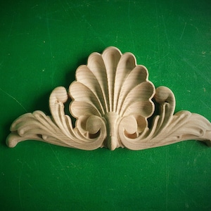 Neoclassical Shell Motif Wood Carved Onlay, Elegant Architectural Accent, 1 pc, Unpainted, decorative wood trim, Home Decor Detail