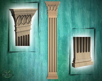 Regal Fluted Wooden Carved Pilaster (Flat Back Columns), Classical wood ionic  pilaster, 1pc, Unpainted, Carved Wood Trim Post Pillars