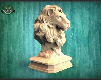 Lion Wooden Statue, Lion statue for Staircase Newel Post, Lion finial bed post, Lion statue of wood, Lion post cap