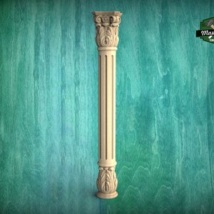 Elegant Corinthian Spindle Column with Acanthus Base, Corinthian Flair Wooden Column, 1pc, Unpainted