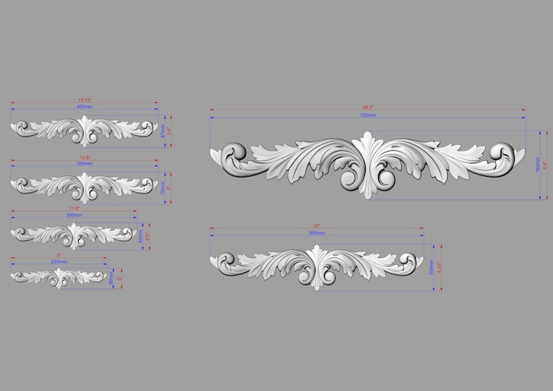 Carved Leaves Onlay, 1pc, Home Wall Embellishments, Furniture Carving, Applique furniture decor DIY Furniture Trim Supplies bed pediments image 2