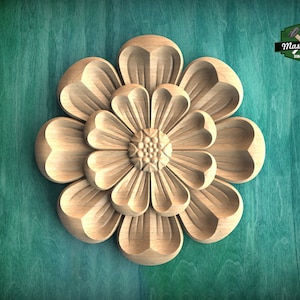 Ornate Wooden Carved Rosette, 1 piece, Unpainted, Home Wall Embellishments, round wooden trims, wood wall art decor