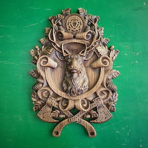 Celtic Deer,  Celtic wood carving, Viking carving, Celtic Lord Of Woods, Wall art, Wall decor, Wall hanging