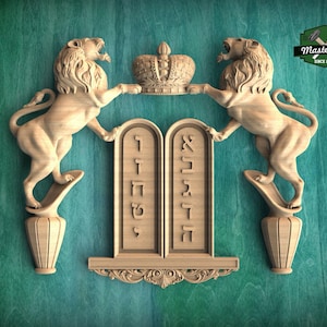Panel de madera con los Diez Mandamientos y los Leones, sin pintar, 1 unidad, decoración de pared para el hogar, tallado de muebles, ebanistería ornamental