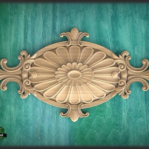 Furniture oval rosette decor, Classic style floral rosette onlay, carved decoration of wood, wooden onlay, wall hanging