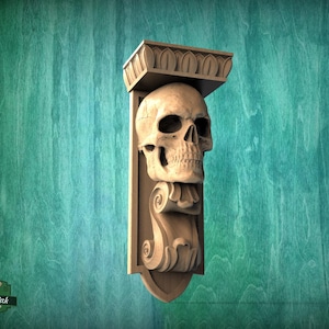 Elegant Gothic Skull Corbel made of wood, Unpainted, Decorative Carved Wooden Corbel, Home Wall Embellishments