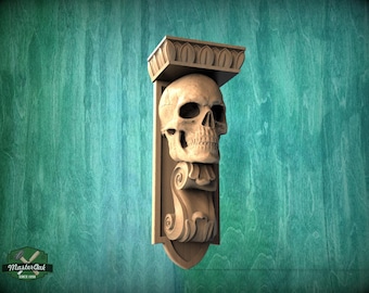 Elegant Gothic Skull Corbel made of wood, Unpainted, Decorative Carved Wooden Corbel, Home Wall Embellishments