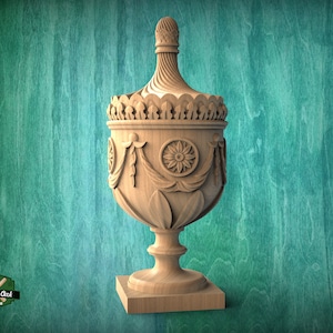Stunning 18th Century English Urn in Wood, Carved Post Finials with square base, Staircase Newel Post Cap, Bed finials